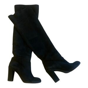 Nine West Knee High Suede Leather Black Heeled Boots Sz 7.5W Snowfallo Boots